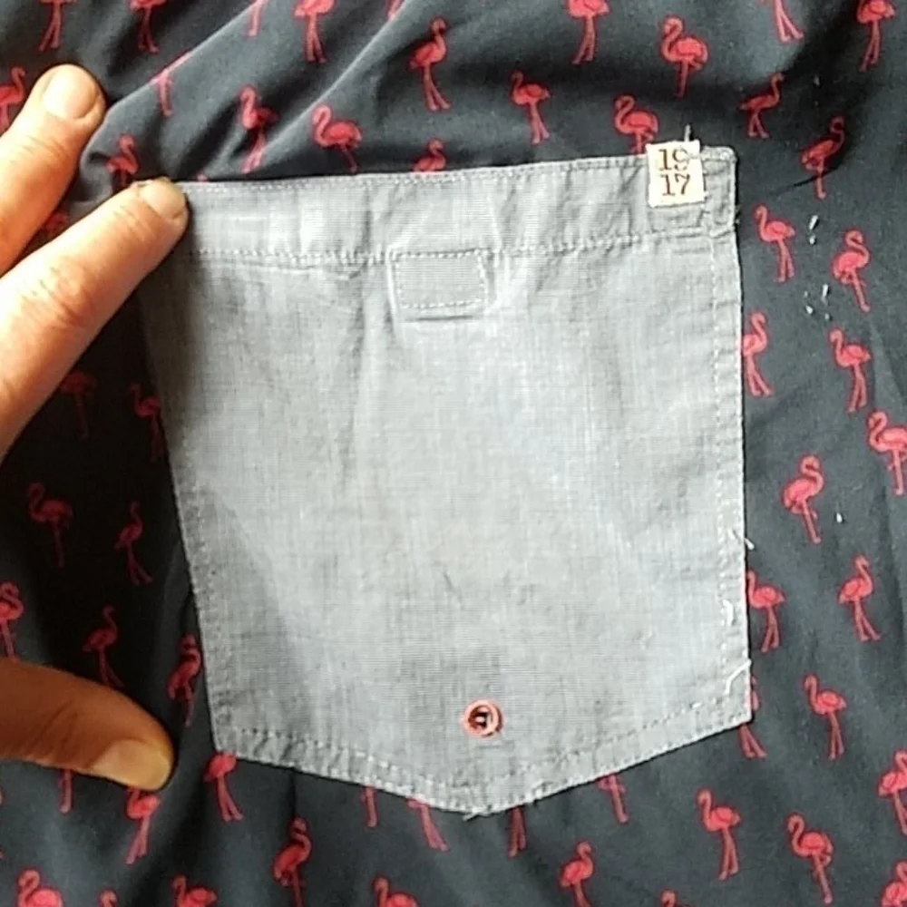 Swim Pink Flamingo Cargo Denim Pocket Blue Trunks Sz.XL